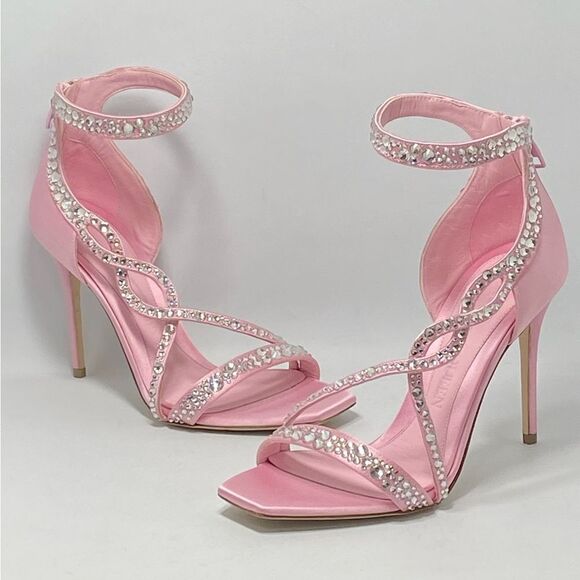 Alexander McQueen Crystal Satin Ankle-Cuff Cocktail Sandals size 37.5 - Picture 1 of 12